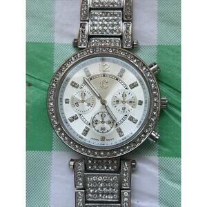 Charming Charlie Silver Tone Rhinestones Womens Quartz Watch